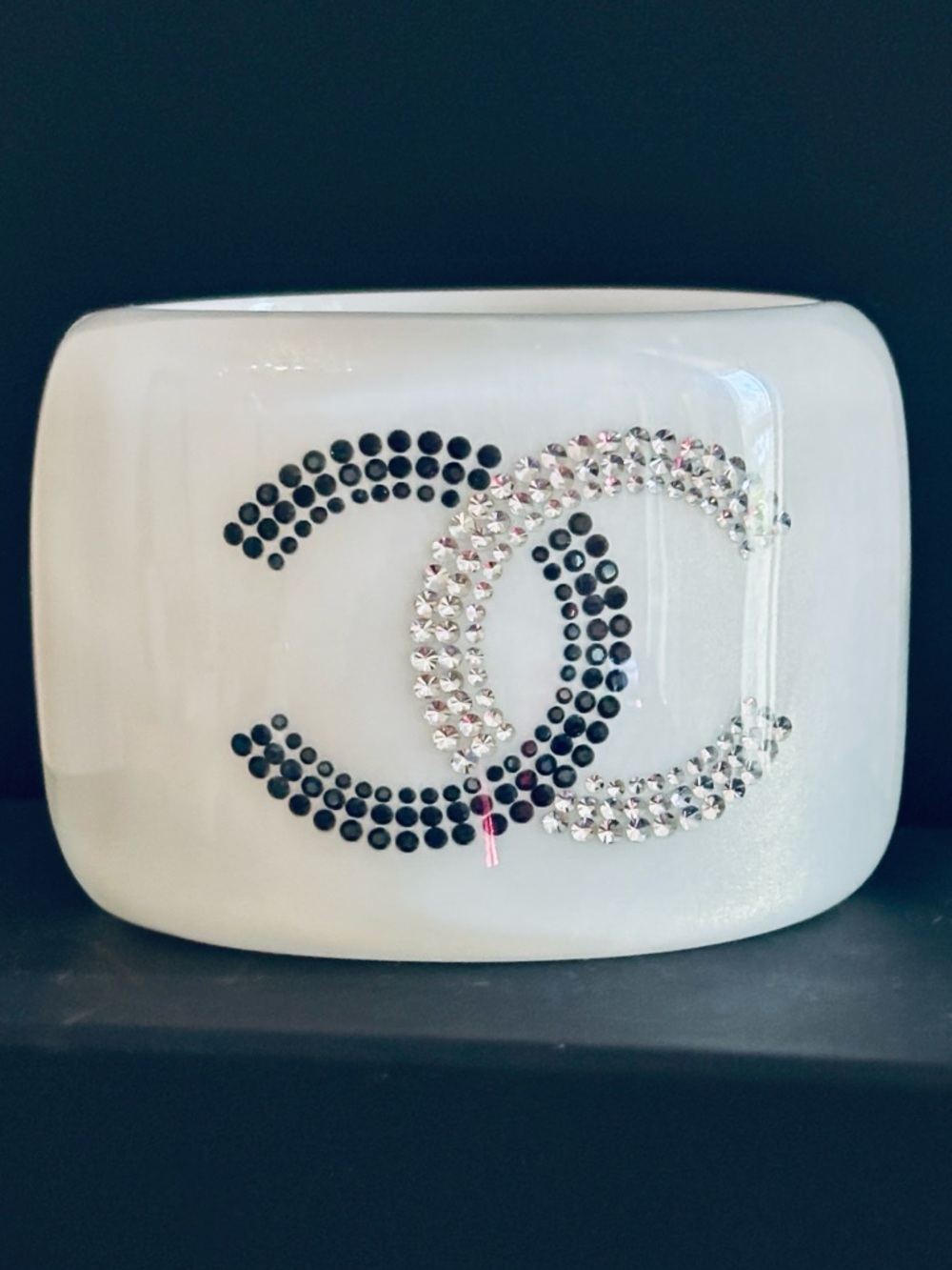 Rare CHANEL  2010 Pearlescent Resin & Crystal Cuff Bracelet